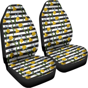 Yellow Daffodil Striped Pattern Print Universal Fit Car Seat Covers