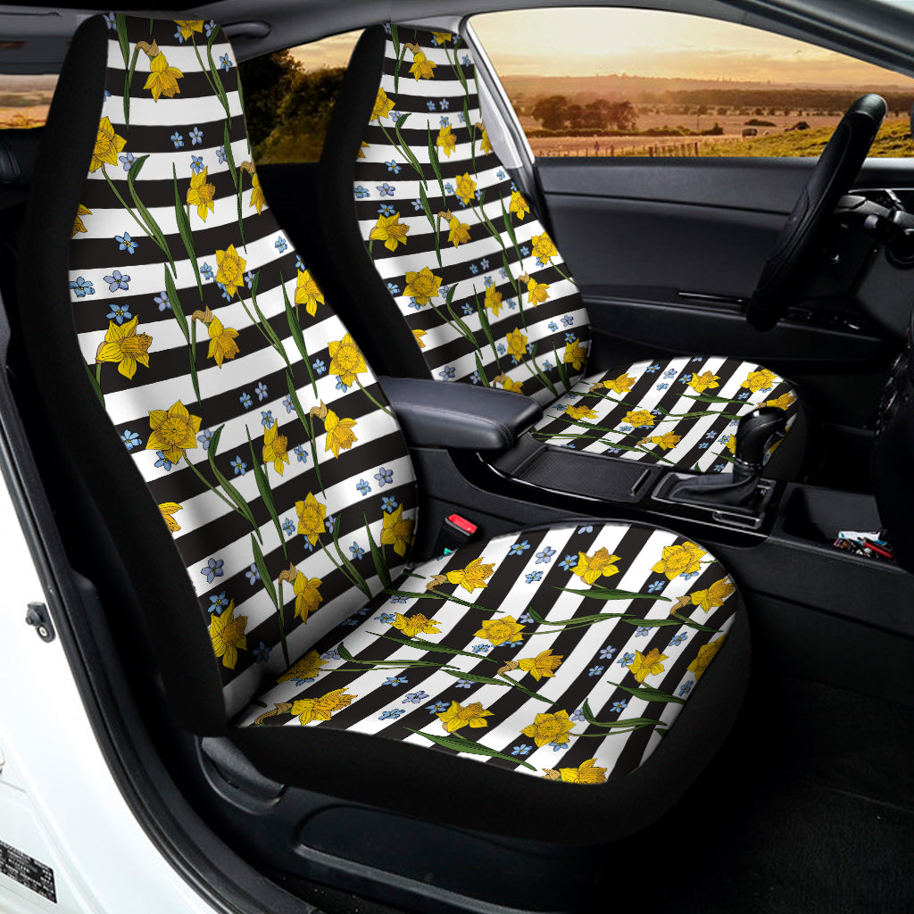 Yellow Daffodil Striped Pattern Print Universal Fit Car Seat Covers