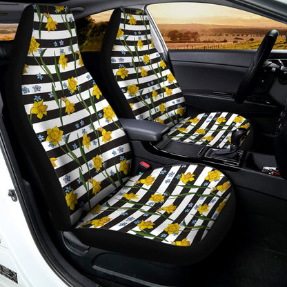 Yellow Daffodil Striped Pattern Print Universal Fit Car Seat Covers