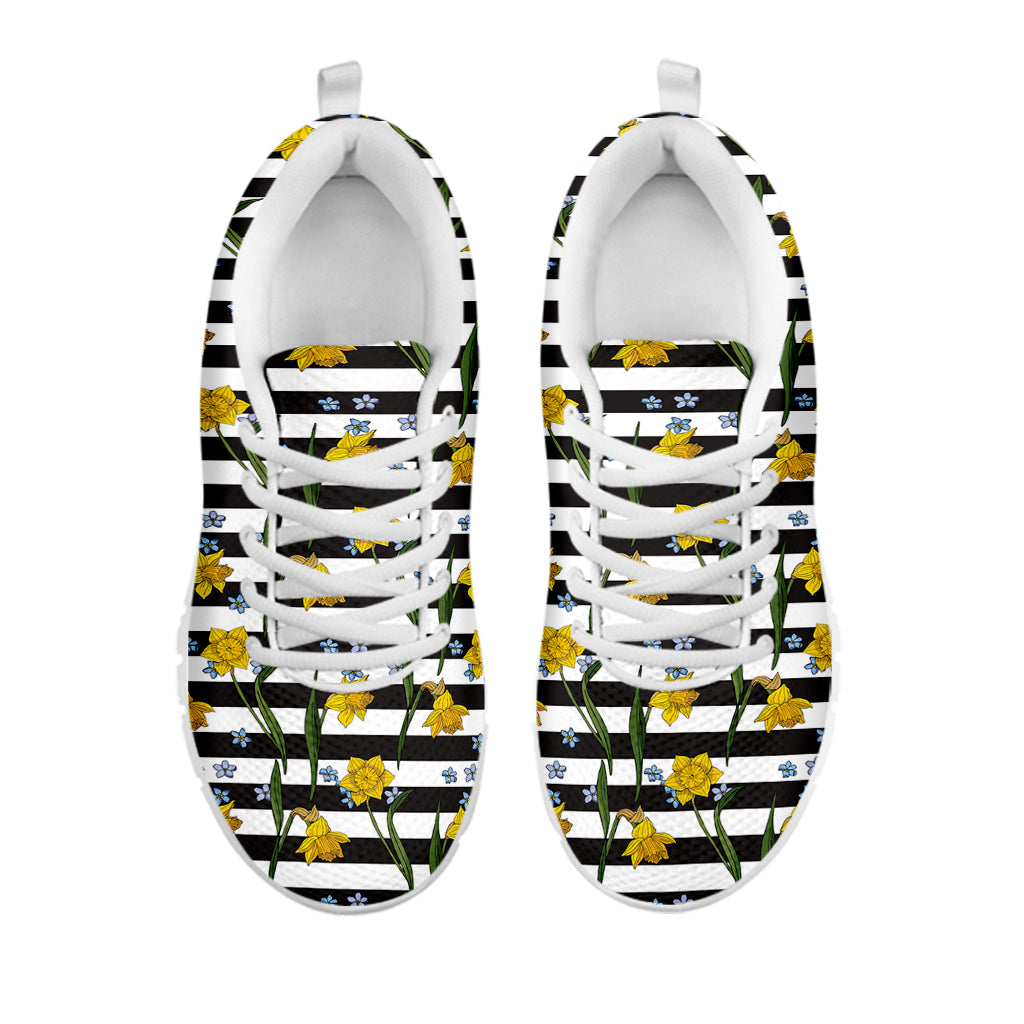 Yellow Daffodil Striped Pattern Print White Sneakers