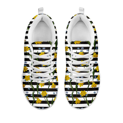 Yellow Daffodil Striped Pattern Print White Sneakers