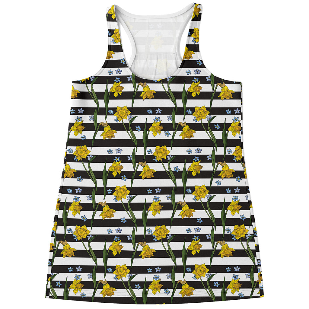 Yellow Daffodil Striped Pattern Print Women's Racerback Tank Top