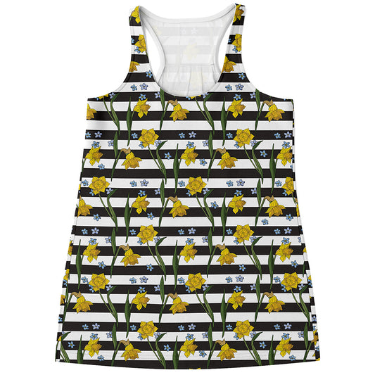 Yellow Daffodil Striped Pattern Print Women's Racerback Tank Top