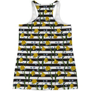 Yellow Daffodil Striped Pattern Print Women's Racerback Tank Top