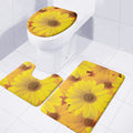 Yellow Daisy Flower Print 3 Piece Bath Mat Set