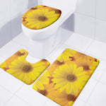 Yellow Daisy Flower Print 3 Piece Bath Mat Set