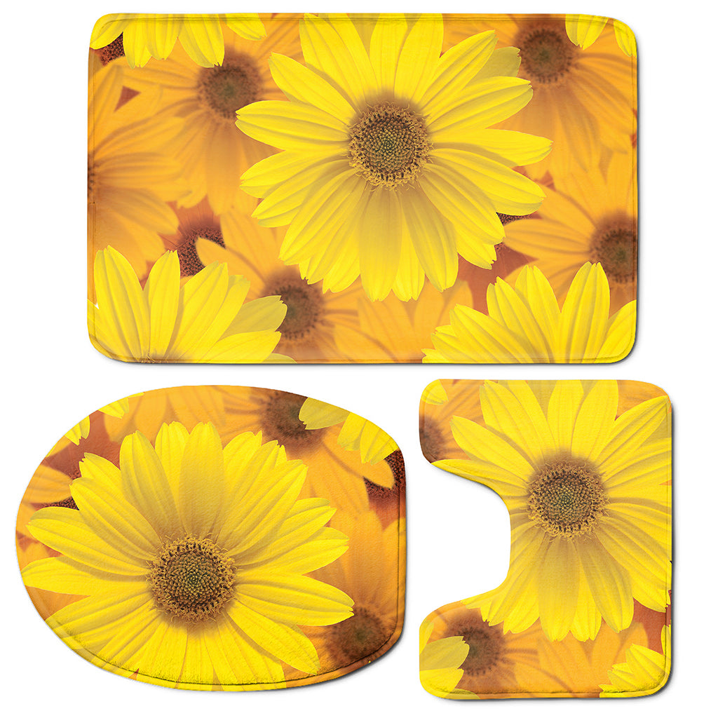 Yellow Daisy Flower Print 3 Piece Bath Mat Set