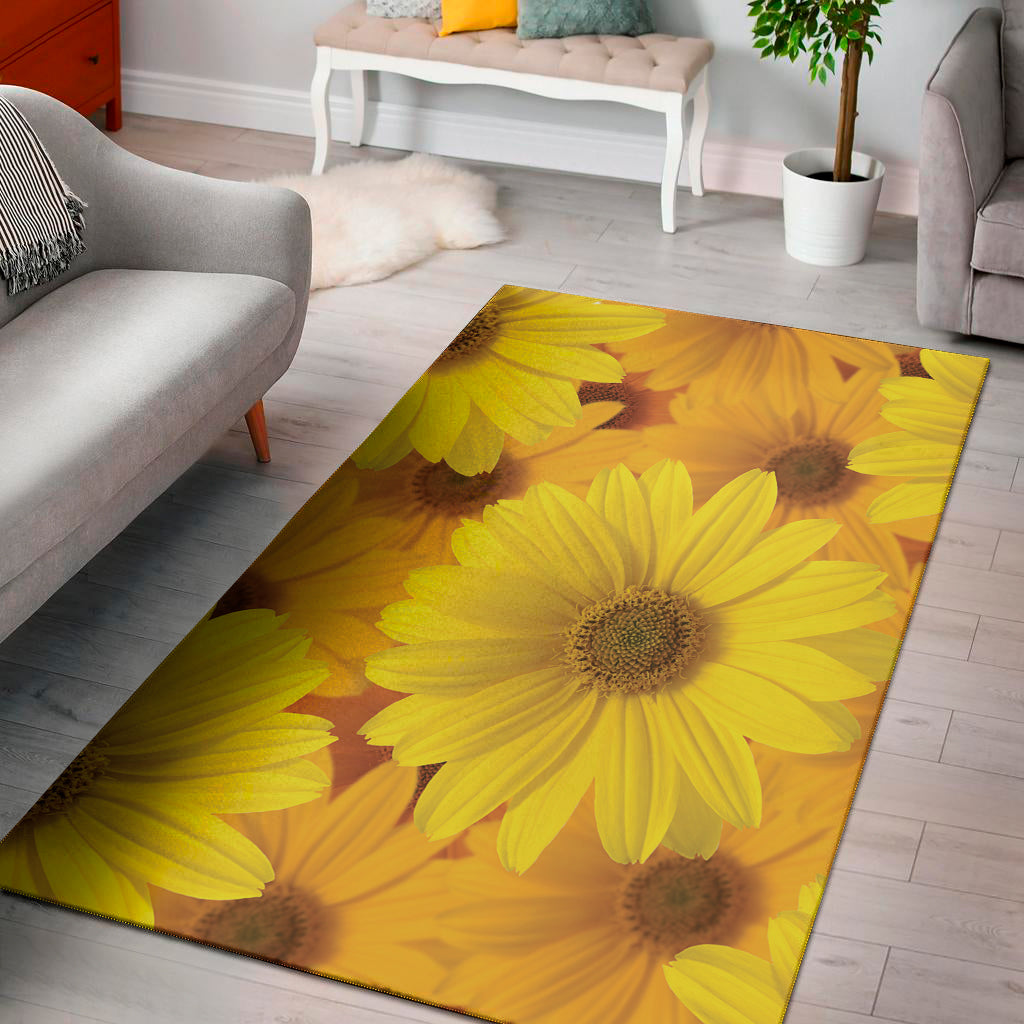 Yellow Daisy Flower Print Area Rug