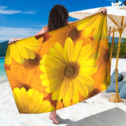 Yellow Daisy Flower Print Beach Sarong Wrap