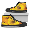 Yellow Daisy Flower Print Black High Top Sneakers
