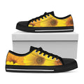 Yellow Daisy Flower Print Black Low Top Sneakers