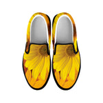 Yellow Daisy Flower Print Black Slip On Shoes