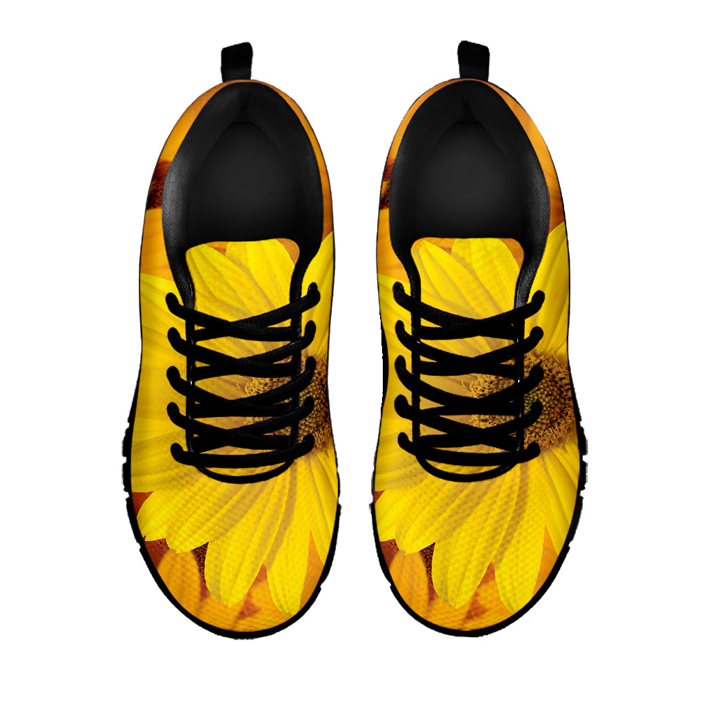 Yellow Daisy Flower Print Black Sneakers