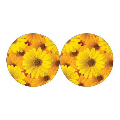 Yellow Daisy Flower Print Car Coasters