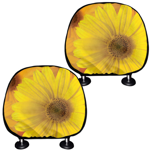 Yellow Daisy Flower Print Car Headrest Covers