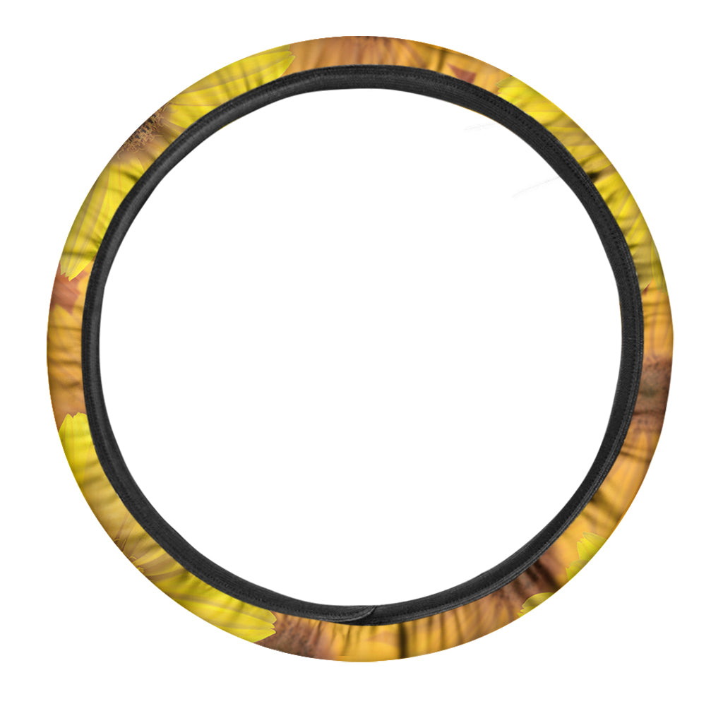 Yellow Daisy Flower Print Car Steering Wheel Cover
