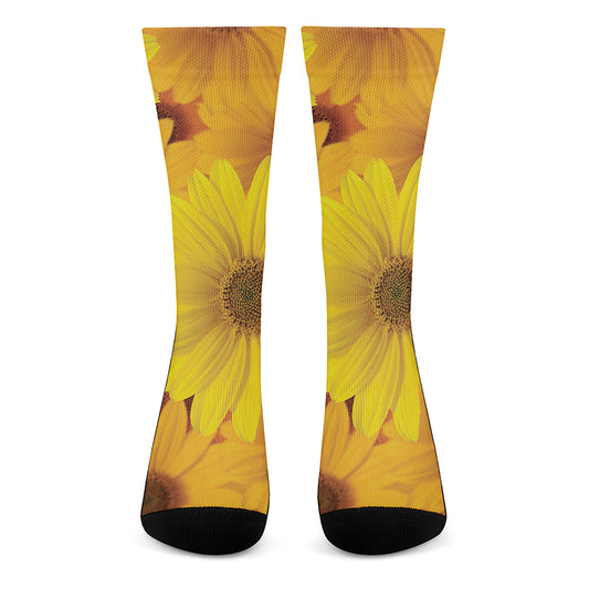 Yellow Daisy Flower Print Crew Socks