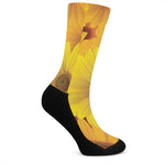 Yellow Daisy Flower Print Crew Socks