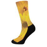 Yellow Daisy Flower Print Crew Socks