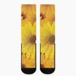 Yellow Daisy Flower Print Crew Socks