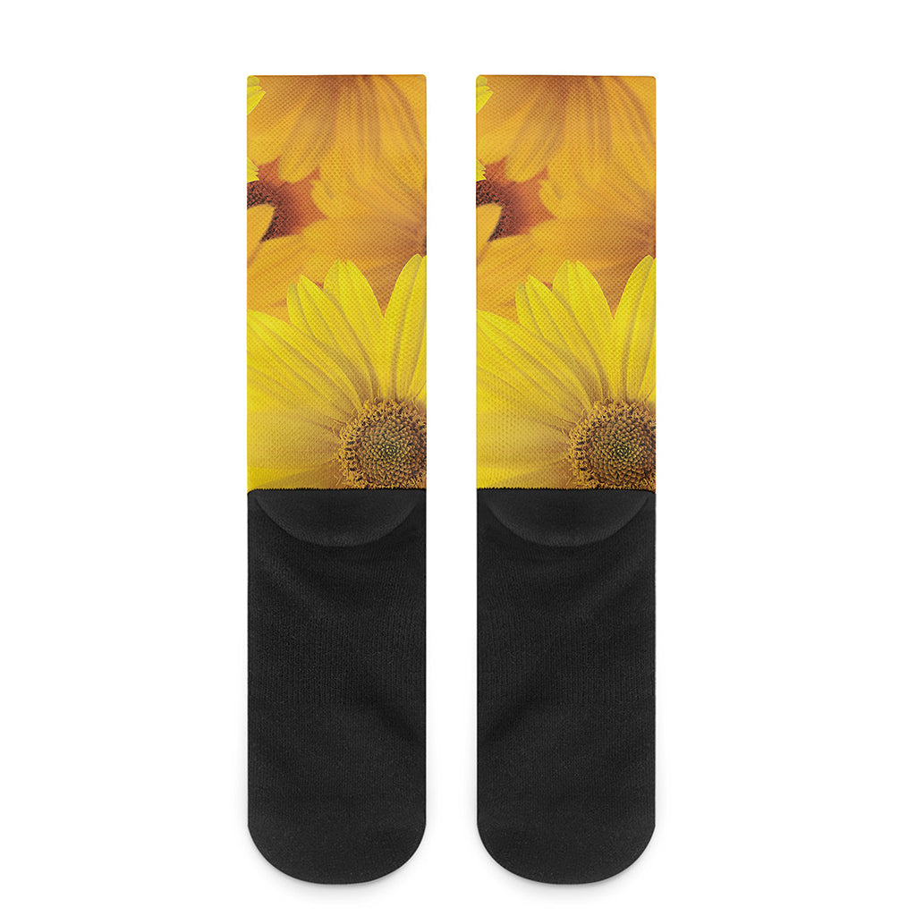 Yellow Daisy Flower Print Crew Socks