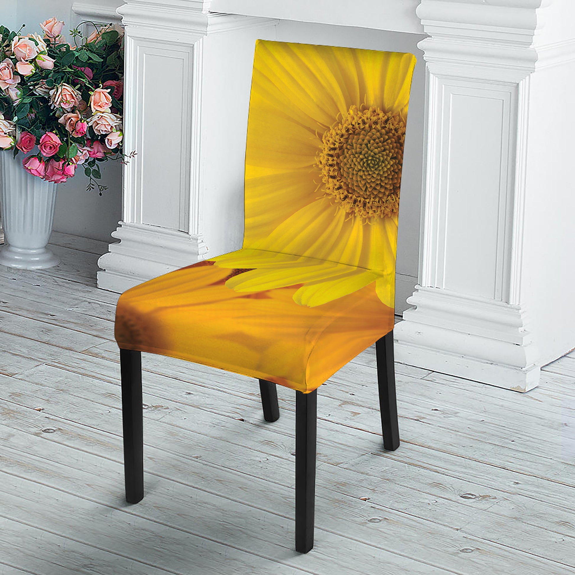 Yellow Daisy Flower Print Dining Chair Slipcover
