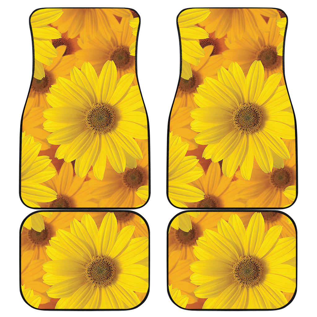 Yellow Daisy Flower Print Front and Back Car Floor Mats