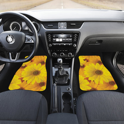 Yellow Daisy Flower Print Front and Back Car Floor Mats