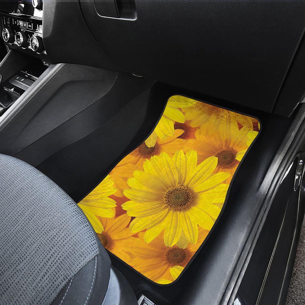 Yellow Daisy Flower Print Front and Back Car Floor Mats