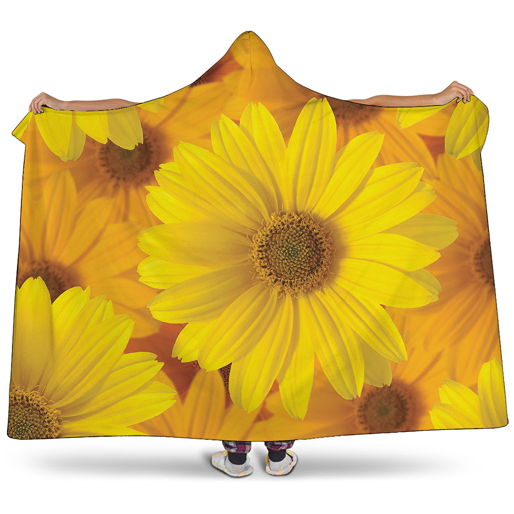 Yellow Daisy Flower Print Hooded Blanket