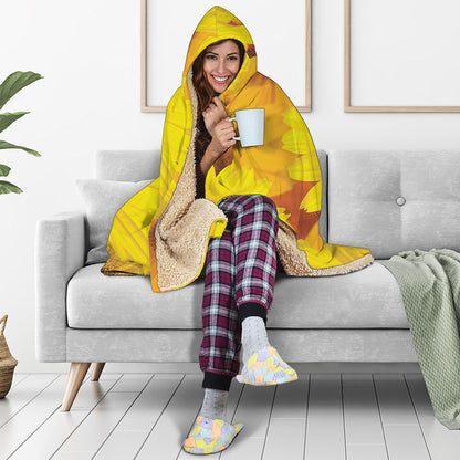 Yellow Daisy Flower Print Hooded Blanket