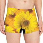 Yellow Daisy Flower Print Men's Boxer Briefs