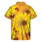 Yellow Daisy Flower Print Men's Short Sleeve Shirt