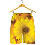 Yellow Daisy Flower Print Men's Shorts