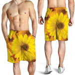 Yellow Daisy Flower Print Men's Shorts