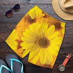 Yellow Daisy Flower Print Men's Shorts