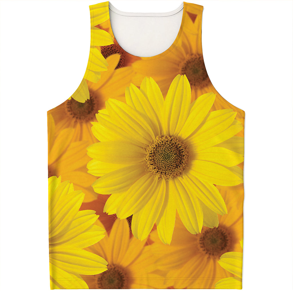 Yellow Daisy Flower Print Men's Tank Top