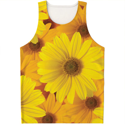 Yellow Daisy Flower Print Men's Tank Top