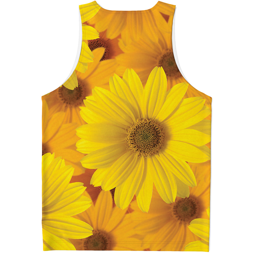 Yellow Daisy Flower Print Men's Tank Top