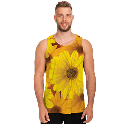 Yellow Daisy Flower Print Men's Tank Top