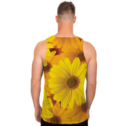 Yellow Daisy Flower Print Men's Tank Top