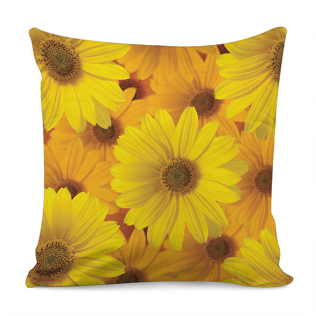Yellow Daisy Flower Print Pillow Cover