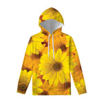 Yellow Daisy Flower Print Pullover Hoodie