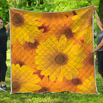 Yellow Daisy Flower Print Quilt