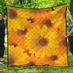 Yellow Daisy Flower Print Quilt