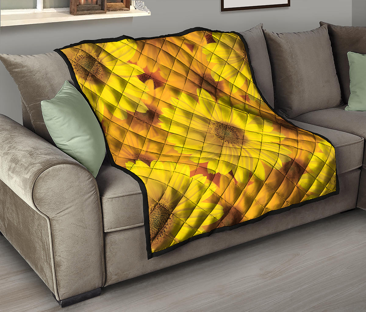 Yellow Daisy Flower Print Quilt