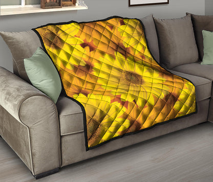Yellow Daisy Flower Print Quilt