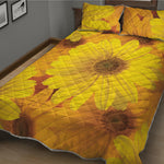 Yellow Daisy Flower Print Quilt Bed Set