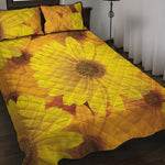 Yellow Daisy Flower Print Quilt Bed Set