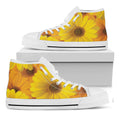 Yellow Daisy Flower Print White High Top Sneakers